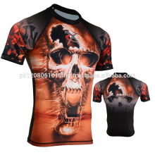 skull printed short sleeve stylish club wear rash guard shirt